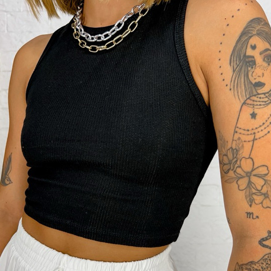 Cropped Regata Feminino Canelado Blusinha Básica Ribana Algodão Nadador Academia Opção de Cores