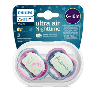 Chupeta Ultra Air Noturna Dupla - 2 unidades - 6-18meses - Azul e Rosa - Philips Avent (SCF376/14)