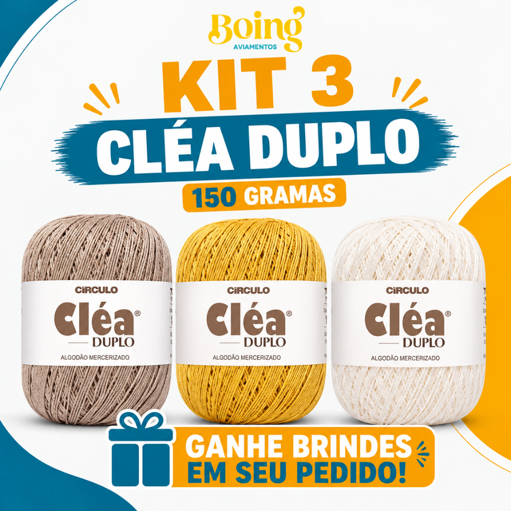 Kit 3 Novelos Linha Cléa Duplo 150g 508m Circulo - Tricô / Crochê + Agulha 9cm e Marcador Coração