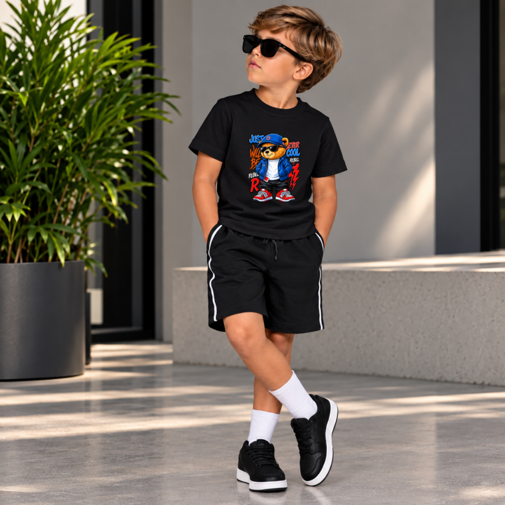 Camiseta Infantil Urso King Streetwear Malha 100% Algodão Camisa Juvenil Estilosa, Camisa infantil