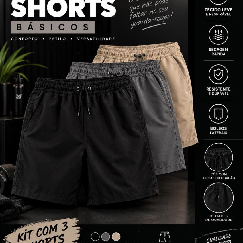 bermudas masculina tactel com elastano secagem rapida esportiva