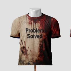 Camiseta Halloween Terror Problem Solved Estampa Sangue Fantasia Unissex