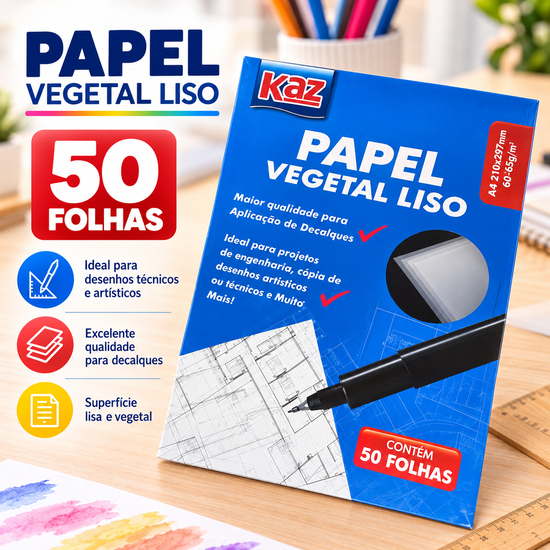Bloco Papel Vegetal A4 Kaz 50 Folhas 60/65g