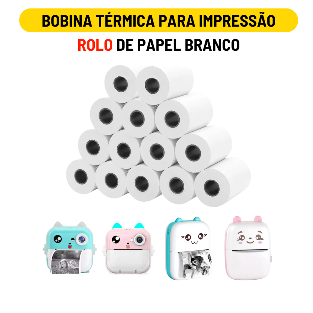 Bobina Rolo De Papel Térmico Branco Refil Para Mini Impressora Portátil e Câmera Instantânea