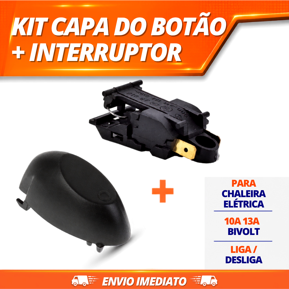 Chave Liga Desliga Chaleira Elétrica Interruptor Gangorra Termostato com Capa Botão 10A / 13A Bivolt