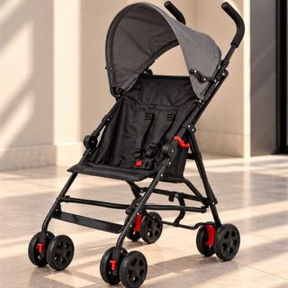 Carrinho De Bebê Passeio Guarda Chuva Preto Dobrável Leve Compacto Seguro 15kg