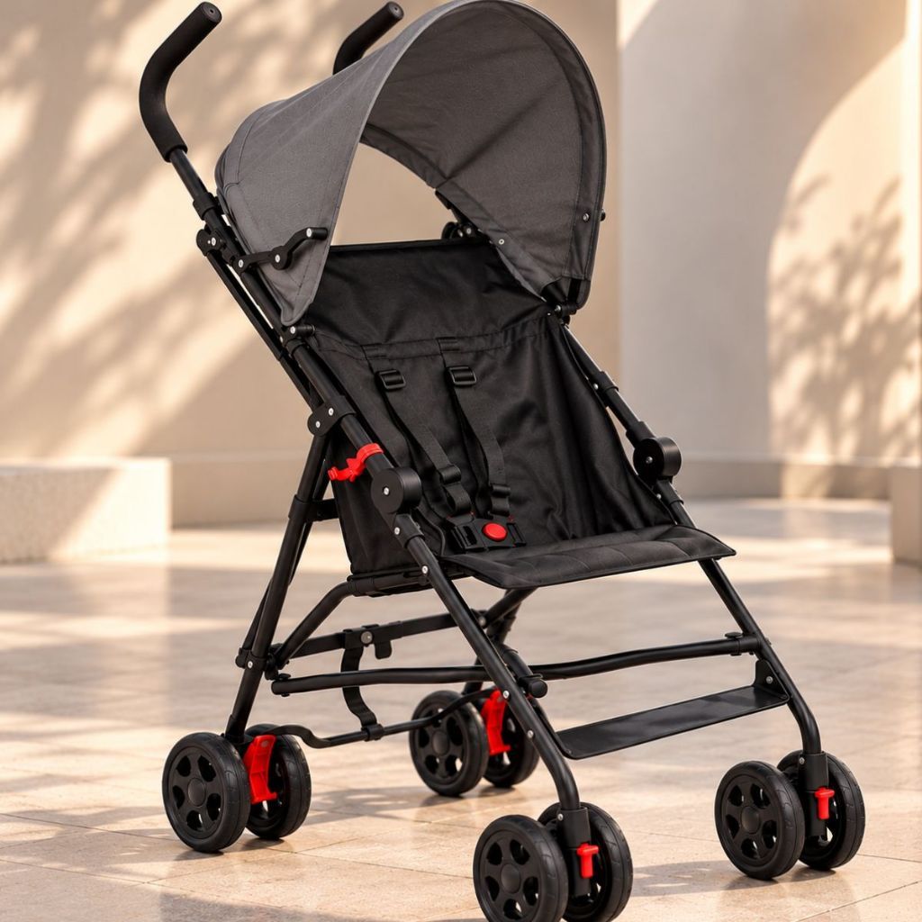 Carrinho De Bebê Passeio Guarda Chuva Preto Dobrável Leve Compacto Seguro 15kg