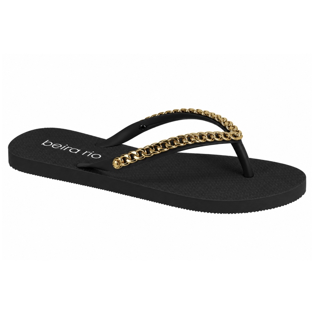Chinelo feminino Beira Rio corrente dourada casual confortável dia a dia leve Sandália Rasteira verão