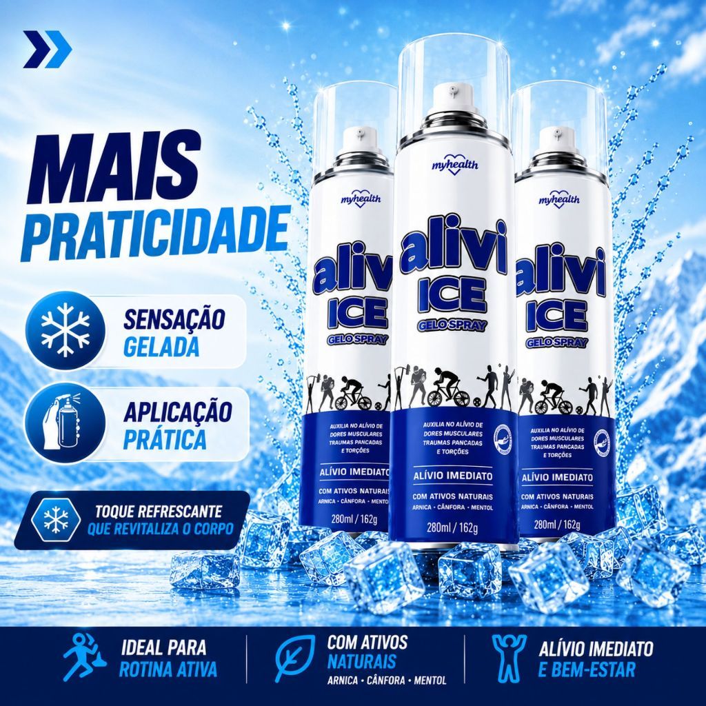 Alivi Ice Gelo Spray 280ml Myhealth Spray Massageador Profissional Esportes Sensação Refrescante