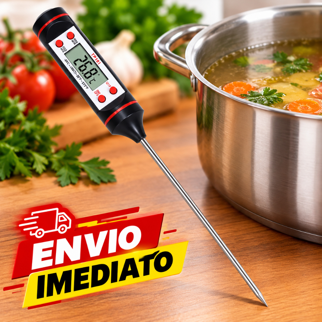 Termômetro Culinário Digital Espeto TP101 24cm Aço Inox Para Carne Churrasco Cozinha Alimentos Leite Água Forno