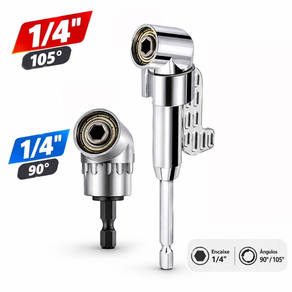 Adaptador Angular 105° para Parafusadeira e Furadeira – Extensor de Bits Magnético 1/4” (6,35mm)Aço Reforçado