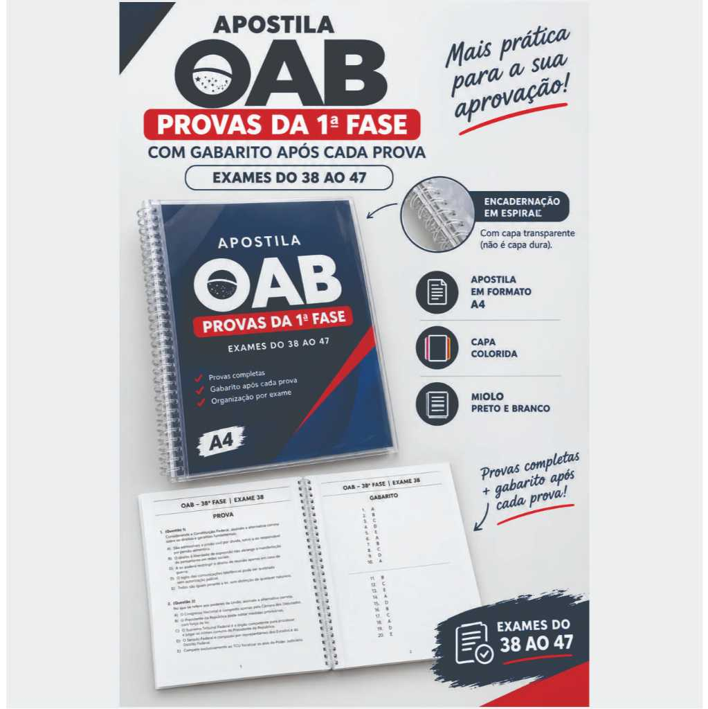 Apostila OAB 2025 com as 10 últimas provas (1ª fase) + gabaritos