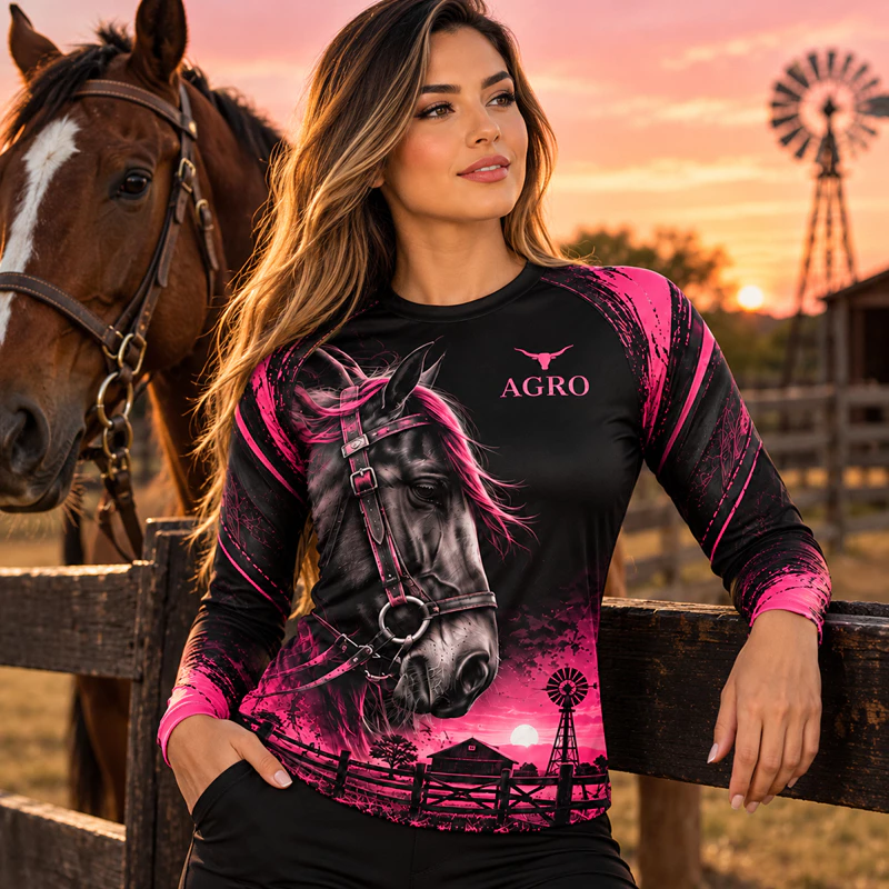Camiseta Manga Longa Agro Cavalo Fazenda Country Unissex — imagem 1