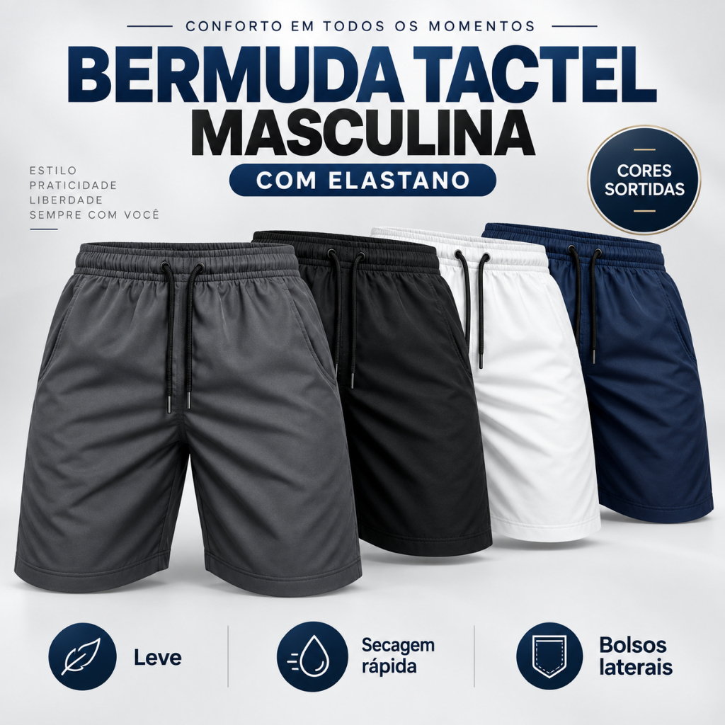 Kit 2 Shorts Masculino Academia Tactel Premium com Elastano Bolsos Laterais Corrida Fitness