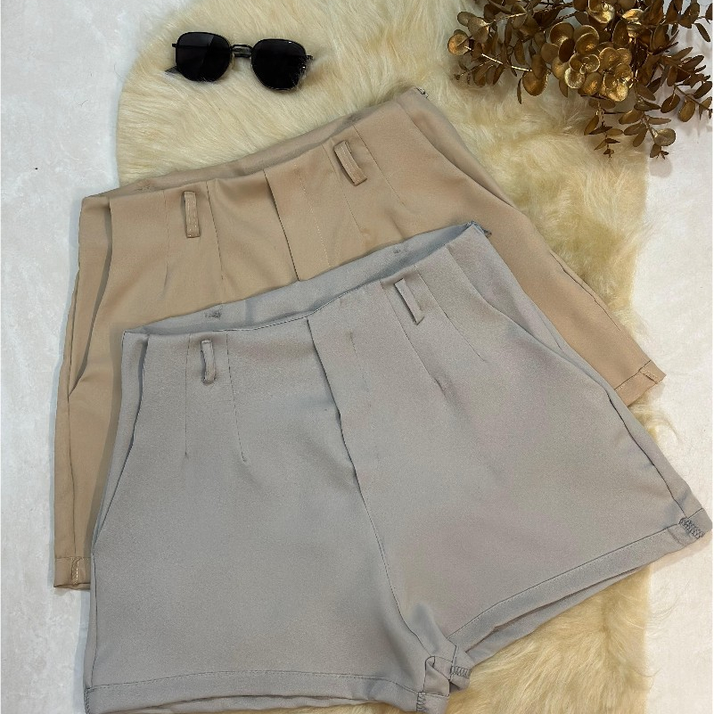 Kit 2 Shorts Alfaiataria Feminino Cintura Alta Com Pregas Estilo Elegantes — imagem 2 de 2