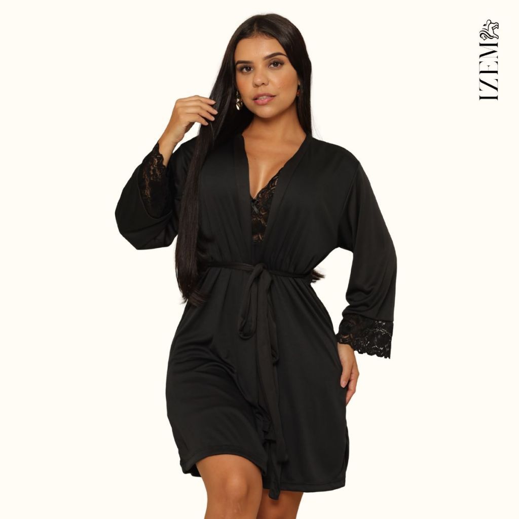 Robe Luxo Roupão Feminino Noiva  com Renda Sensual