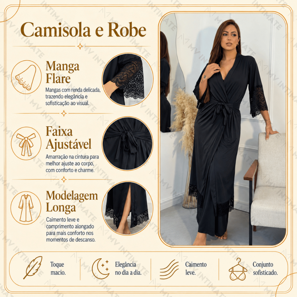 Kit de Robe e Camisola LONGOS sem Bojo de Microfibra Light de Amamentação Feminina · foto 2