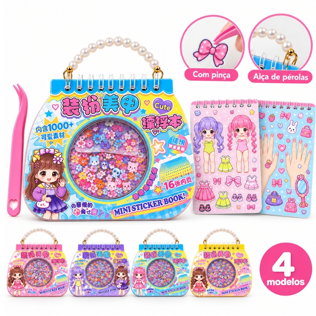 Brinquedos de Adesivos Caderno 3D Princesas com Look Para Montar Tipo Bolsa Infantil