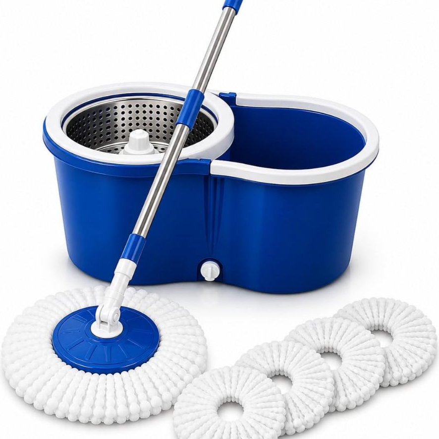 Mop Giratório 360 Balde Duplo Limpeza Rápida Alta Qualidade 13l,cesto inox lava e seca 3 Refil