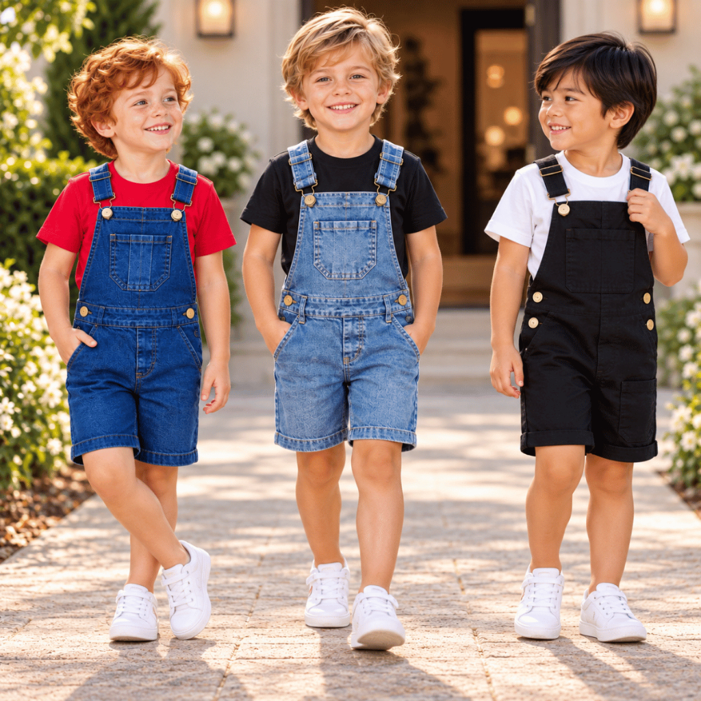 Conjunto Infantil Menino Jardineira Short Camiseta Manga Curta Festa Passeio Social Férias Confortável Moda Blogueiro