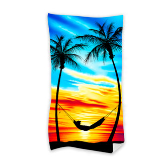 Toalha Felpuda de Banho Tropical Estampada com Paisagem Colorida para Praia Verão