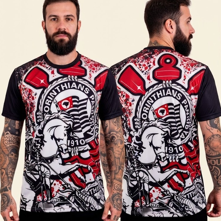 Camisa Gaviões da Fiel São Jorge Guerreiro Preta
