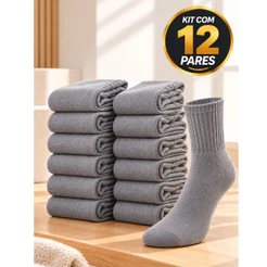 12 Pares De Meias Cano Alto Cinza Macia Confortável Trabalho Caminhada Academia Algodão 38 Ao 44