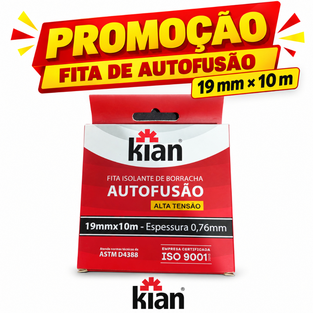 Fita Isolante de Borracha Autofusão Kian 19 mm x 10 m Alta Tensão 69 kV
