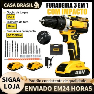 Parafusadeira 48V/18V Recarregável Profissional C/ 1 ou 2 Baterias, Maleta e Acessórios Completos