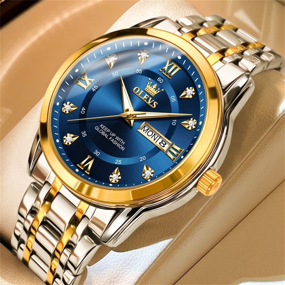 OLEVS Relógio Masculino Luminoso Brilhante A Prova D água Dourado Luxo Orient Original De Aço Inoxidável 5513