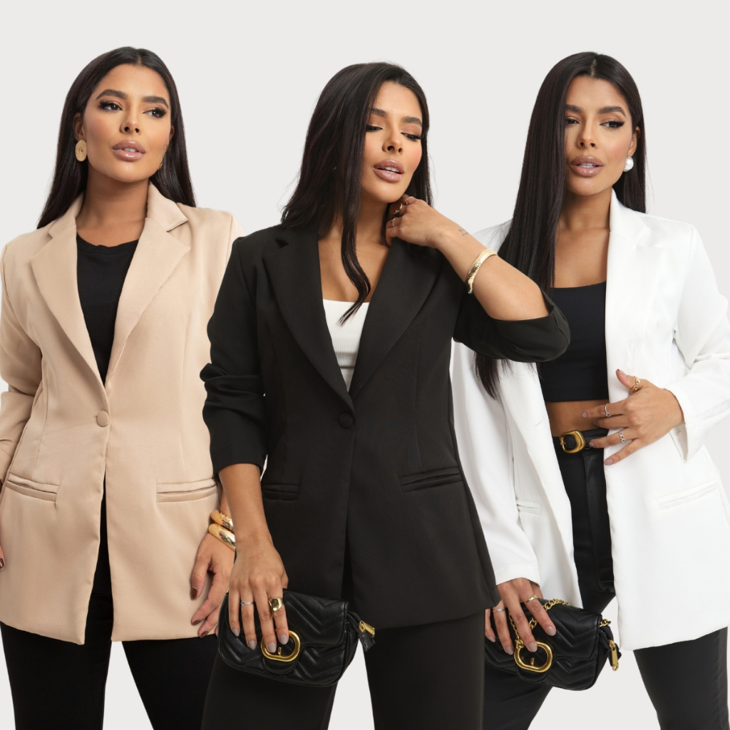 Kit 3 Blazers Alfaiataria Feminino Social Terninho