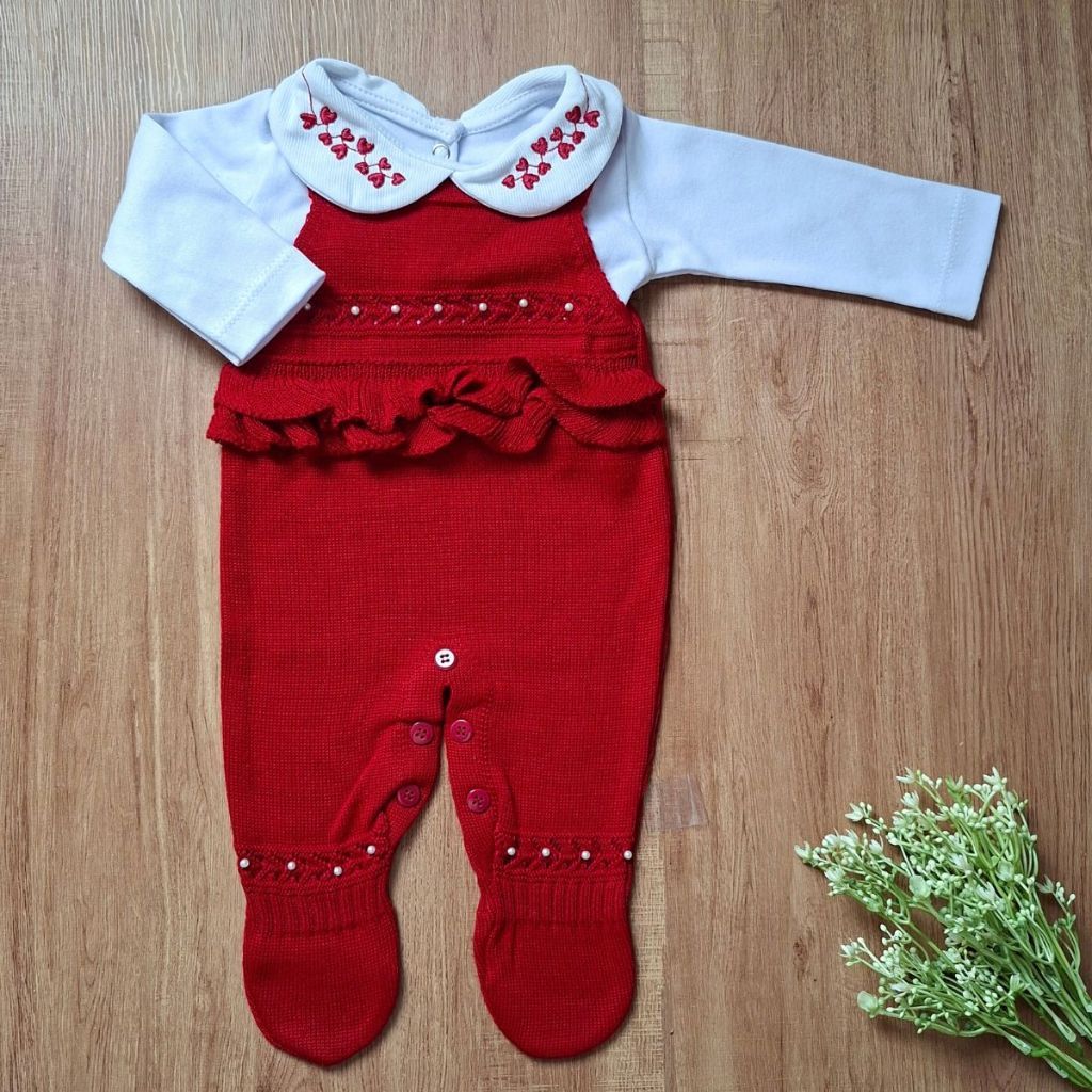 Jardineira e body Ayla tricô baby menina