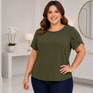 Camiseta Feminina Plus Size Manga Curta Social Trabalho 46 ao 52