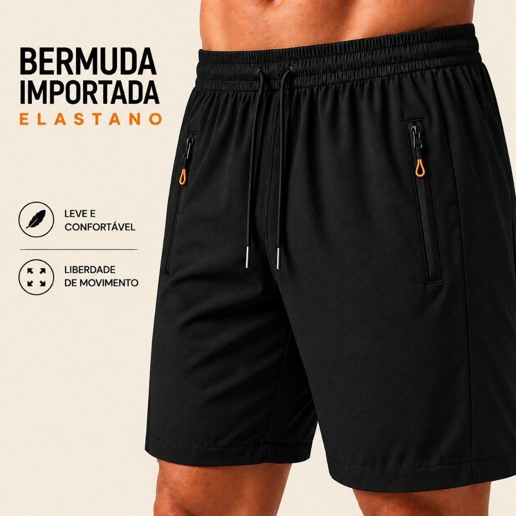 KIT 3 Bermuda Masculina Elastano Importada com Bolsos Zíper Short Casual Academia Praia Confortável
