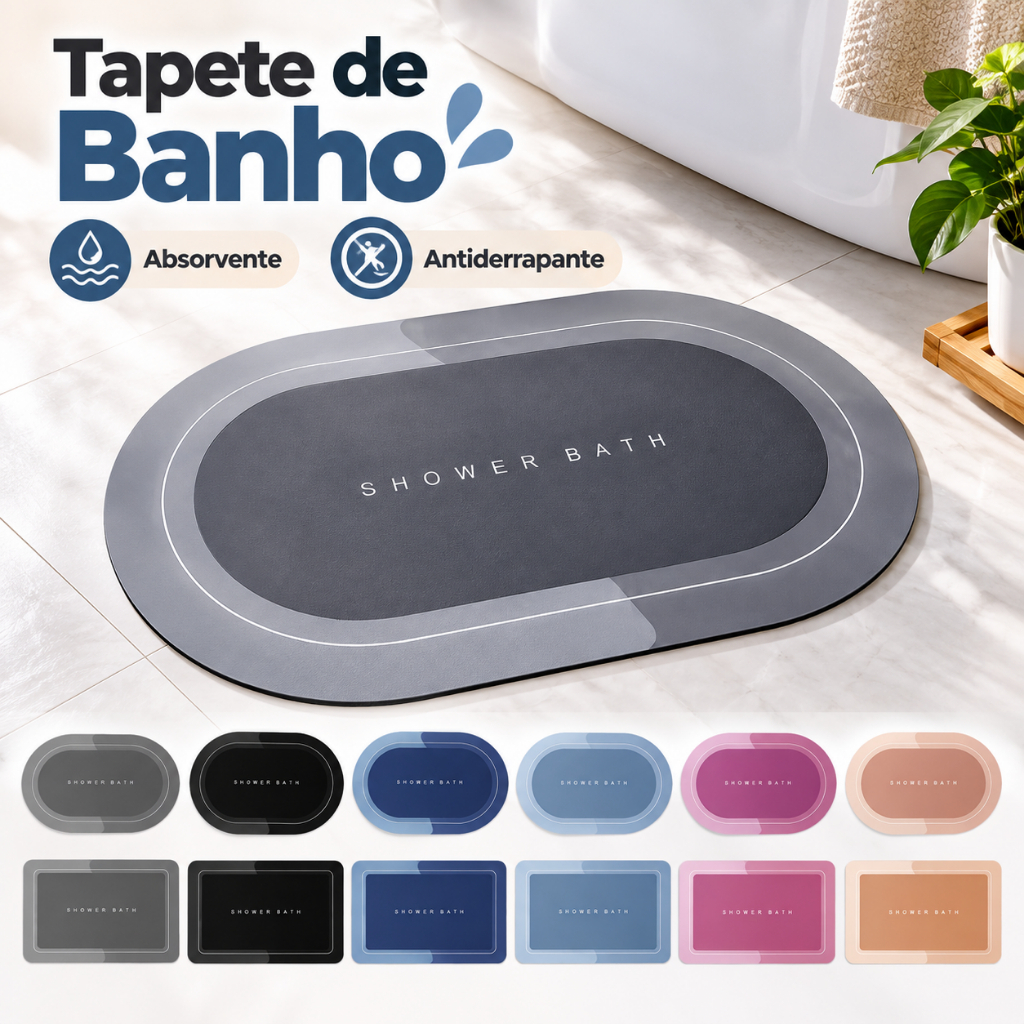 Tapete de Banheiro Absorvente Antiderrapante Secagem Rápida Macio para Box e Banheiro