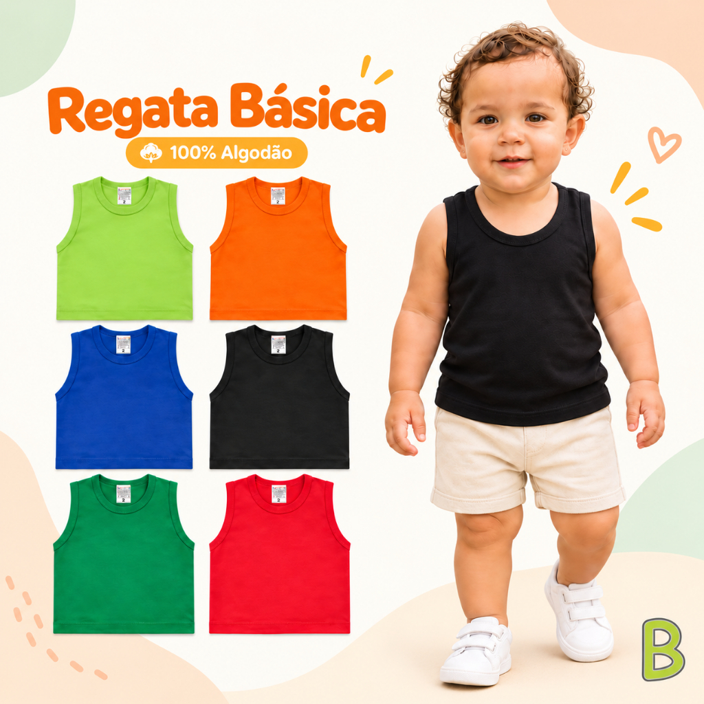 Kit 5 ou 2  Camiseta Regatas Infantil Menino Básica Lisa Sem Manga Masculino de Criança Verão Algodão Escolar Kids
