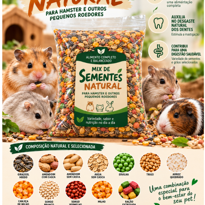 Mix Premium para Hamster e Pequenos Roedores | Sementes e Grãos Selecionados