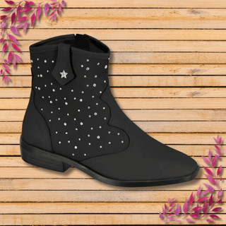 Bota Texana Infantil Menina Molekinha Brilhosa Strass Zíper Feminino Juvenil Botinha Cano Baixo Boiadeira Rodeio Leve