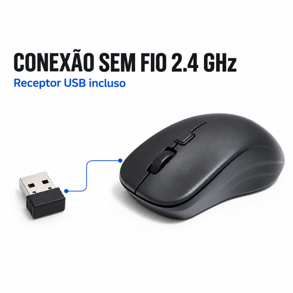 Mouse sem fio Profissional Original 5+ Wireless de Alta Frequencia com 2.4 Ghz - Office Pro Preto — imagem 2 de 2