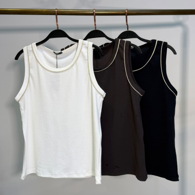 Kit 3 Regata Feminina Canelada Básica Alça Larga Algodão Cores Marrom, Branca e Preta