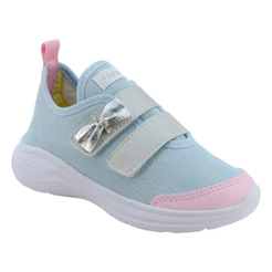 Tenis Infantil Azul Menina Casual Leve Confortável Fecho Duplo Laço Guty Eco Pé com Pé