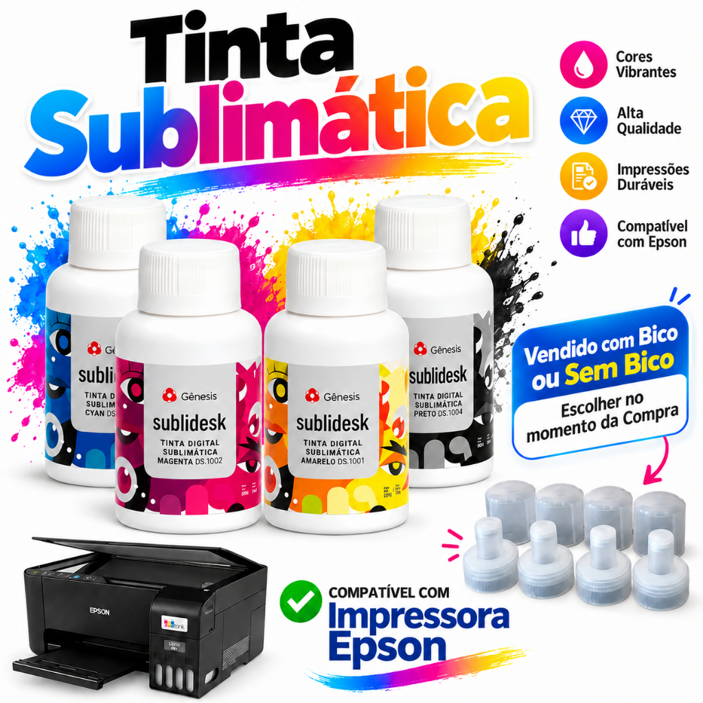 Tinta Sublimática Genesis Kit 4 Cores Com Variações: Bico Dosador ou Cleaner