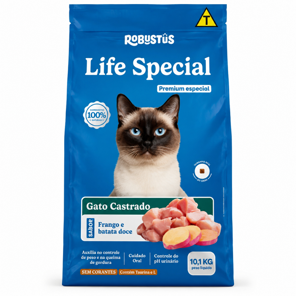 Ração Gato Castrado Robustus Life Special Frango Batata Doce 10,1kg Premium Especial