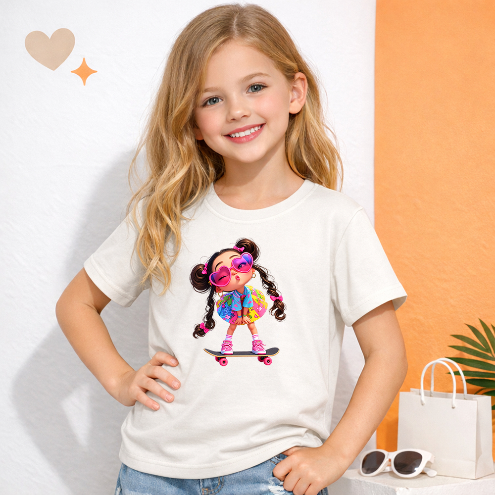 Camisa Blusa Camiseta Infantil Menina T-shirt Feminina Estampada Algodão Basica Moda Estilosa Skate blogueirinha