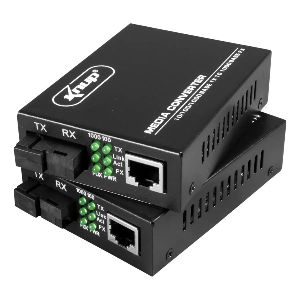 Kit 2 Conversores de Mídia Gigabit A e B RJ45 Fibra Óptica 10/100/1000