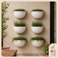 Kit com 6 Vasos de Parede Grafiato P Altura=12cm Comprimento=20cm e Largura=10cm