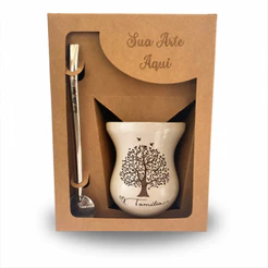 Kit Chimarrão Personalizado na Caixa - Cuia Madeira e Bomba Inox - ESCOLHA A SUA COR