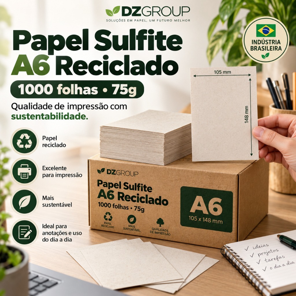 Papel Sulfite A6 Reciclado 1000 Folhas Soltas 75g Para Impressão e blocagem