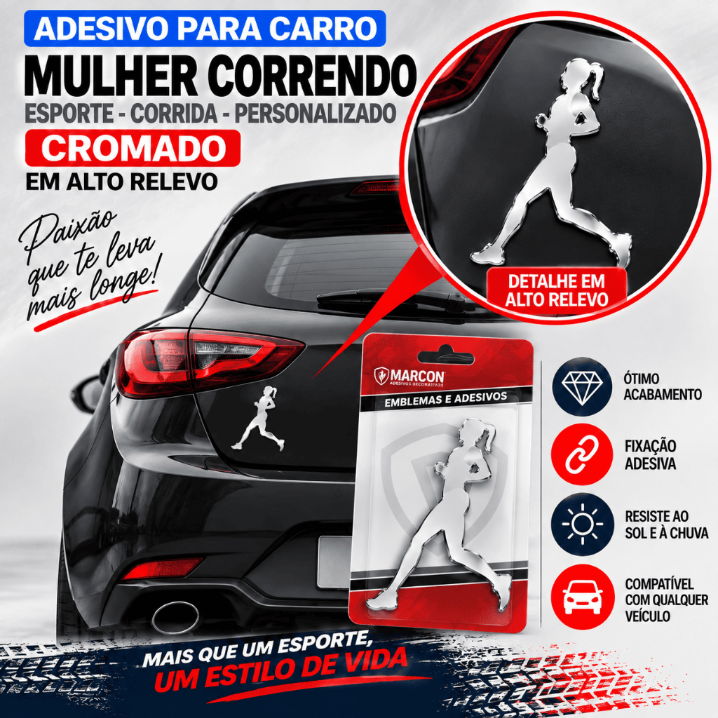Adesivo para Carro Esporte Corrida Mulher Correndo Personalizado Alto Relevo