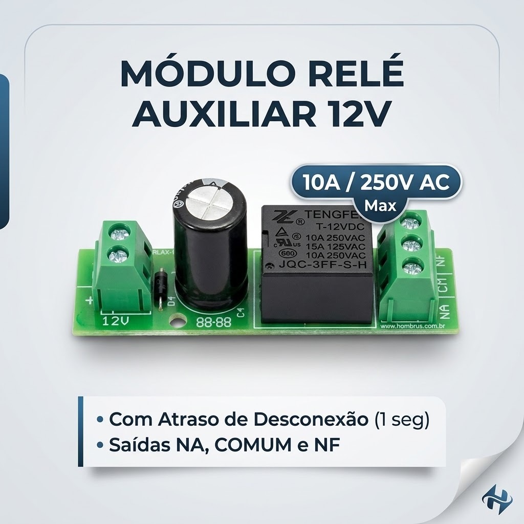Módulo Relé 12v Auxiliar Com Retardo 1s Contato Na Nf 10a Para Alarme E Central